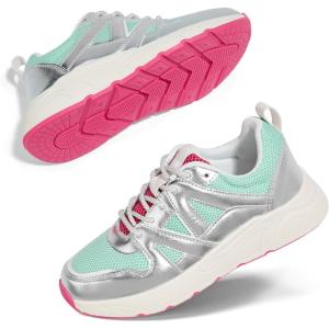 imageLUCKY STEP Womens Fashion Cusual Sneakers Platform Classic Leopard Walking Tennis Travel Shoes Chunky Colorful Lifestyle SneakersSilverMint