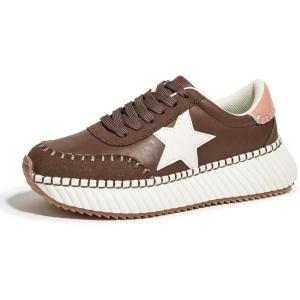 imageLUCKY STEP Womens Star Platform Sneakers Fashion Chunky Retro Trendy Casual Tennis Running Trainning Walking ShoesDark Brown