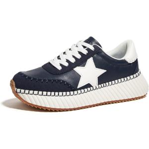 imageLUCKY STEP Womens Star Platform Sneakers Fashion Chunky Retro Trendy Casual Tennis Running Trainning Walking ShoesNavy