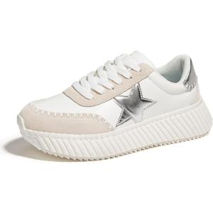 imageLUCKY STEP Womens Star Platform Sneakers Fashion Chunky Retro Trendy Casual Tennis Running Trainning Walking ShoesWhiteGrey