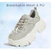 imageLUCKY STEP Chunky Sneakers for Women Platform Tennis Fashion White Dad Shoes Mesh Breathable Casual Wedge Lace Up Walking SneakersTaupe