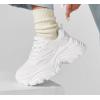 imageLUCKY STEP Chunky Sneakers for Women Platform Tennis Fashion White Dad Shoes Mesh Breathable Casual Wedge Lace Up Walking SneakersWhite