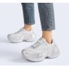 imageLUCKY STEP Womens Chunky Sneakers Platform Fashion Rhinestone Sparkly Dad Walking Shoes Butterfly Lace Wedge Casual Shiny Thick Sole FootwearSilver