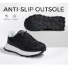 imageLUCKY STEP Womens Platform Retro Sneakers Classic Trainers Casual Footwear Tennis Running Chunky Laceup Stylish Walking ShoesBlack