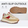 imageLUCKY STEP Womens Platform Retro Sneakers Classic Trainers Casual Footwear Tennis Running Chunky Laceup Stylish Walking ShoesBrownRed