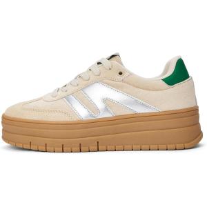 imageLUCKY STEP Womens Platform Gum Thick Sole Fashion Sneakers Classic Retro Rubber Low Top Casual Tennis Skate Walking ShoesBeigeGreen