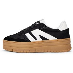 imageLUCKY STEP Womens Platform Gum Thick Sole Fashion Sneakers Classic Retro Rubber Low Top Casual Tennis Skate Walking ShoesBlackWhite