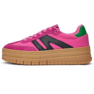 imageLUCKY STEP Womens Platform Gum Thick Sole Fashion Sneakers Classic Retro Rubber Low Top Casual Tennis Skate Walking ShoesFuchsiaBlack