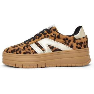 imageLUCKY STEP Womens Platform Gum Thick Sole Fashion Sneakers Classic Retro Rubber Low Top Casual Tennis Skate Walking ShoesLeopard