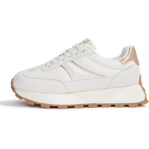 imageLUCKY STEP Womens Platform Retro Sneakers Classic Trainers Casual Footwear Tennis Running Chunky Laceup Stylish Walking ShoesBeige
