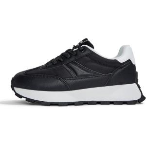 imageLUCKY STEP Womens Platform Retro Sneakers Classic Trainers Casual Footwear Tennis Running Chunky Laceup Stylish Walking ShoesBlack