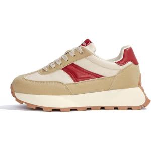 imageLUCKY STEP Womens Platform Retro Sneakers Classic Trainers Casual Footwear Tennis Running Chunky Laceup Stylish Walking ShoesBrownRed