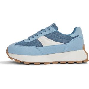 imageLUCKY STEP Womens Platform Retro Sneakers Classic Trainers Casual Footwear Tennis Running Chunky Laceup Stylish Walking ShoesDenim Blue