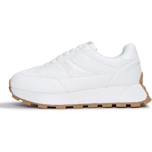 imageLUCKY STEP Womens Platform Retro Sneakers Classic Trainers Casual Footwear Tennis Running Chunky Laceup Stylish Walking ShoesWhite