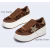 imageLUCKY STEP Womens Platform Chunky Sneakers Fashion Star Glitter Sparkly Wedge Walking Shoes High Heel Casual Shiny Thick Sole FootwearLeopard