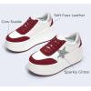 imageLUCKY STEP Womens Platform Chunky Sneakers Fashion Star Glitter Sparkly Wedge Walking Shoes High Heel Casual Shiny Thick Sole FootwearRedWhite