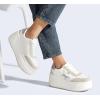 imageLUCKY STEP Womens Platform Chunky Sneakers Fashion Star Glitter Sparkly Wedge Walking Shoes High Heel Casual Shiny Thick Sole FootwearWhiteSilver