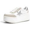 imageLUCKY STEP Womens Platform Chunky Sneakers Fashion Star Glitter Sparkly Wedge Walking Shoes High Heel Casual Shiny Thick Sole FootwearWhiteSilver