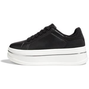 imageLUCKY STEP Womens Chunky Fashion Sneakers High Platform Rhinestone Butterfly Casual Faux Leather Durable Walking Tennis ShoesBlack