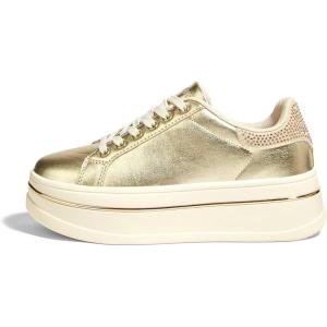 imageLUCKY STEP Womens Chunky Fashion Sneakers High Platform Rhinestone Butterfly Casual Faux Leather Durable Walking Tennis ShoesGold