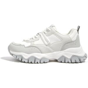 imageLUCKY STEP Womens Chunky Sneakers Fashion Platform Retro Tennis Casual Classic Cute Dad AntiSlip Stylish Walking Sport ShoesWhiteGrey