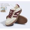 imageLUCKY STEP Women Classic Retro Gum Sole Fashion Sneakers Casual Tennis Skate Shoe Genuine Leather Walking Footwear Anti Slip TrainersBeigeRed