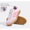 imageLUCKY STEP Women Classic Retro Gum Sole Fashion Sneakers Casual Tennis Skate Shoe Genuine Leather Walking Footwear Anti Slip TrainersPink