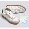 imageLUCKY STEP Women Classic Retro Gum Sole Fashion Sneakers Casual Tennis Skate Shoe Genuine Leather Walking Footwear Anti Slip TrainersWhiteBeige