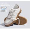 imageLUCKY STEP Women Classic Retro Gum Sole Fashion Sneakers Casual Tennis Skate Shoe Genuine Leather Walking Footwear Anti Slip TrainersWhiteBeige
