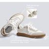 imageLUCKY STEP Women Classic Retro Gum Sole Fashion Sneakers Casual Tennis Skate Shoe Genuine Leather Walking Footwear Anti Slip TrainersWhiteBeige