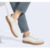 imageLUCKY STEP Women Classic Retro Gum Sole Fashion Sneakers Casual Tennis Skate Shoe Genuine Leather Walking Footwear Anti Slip TrainersWhiteBeige