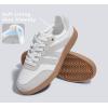 imageLUCKY STEP Women Classic Retro Gum Sole Fashion Sneakers Casual Tennis Skate Shoe Genuine Leather Walking Footwear Anti Slip TrainersWhiteGrey