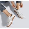 imageLUCKY STEP Women Classic Retro Gum Sole Fashion Sneakers Casual Tennis Skate Shoe Genuine Leather Walking Footwear Anti Slip TrainersWhiteGrey