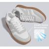 imageLUCKY STEP Women Classic Retro Gum Sole Fashion Sneakers Casual Tennis Skate Shoe Genuine Leather Walking Footwear Anti Slip TrainersWhiteGrey