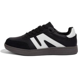 imageLUCKY STEP Women Classic Retro Gum Sole Fashion Sneakers Casual Tennis Skate Shoe Genuine Leather Walking Footwear Anti Slip TrainersBlack