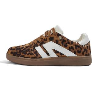 imageLUCKY STEP Women Classic Retro Gum Sole Fashion Sneakers Casual Tennis Skate Shoe Genuine Leather Walking Footwear Anti Slip TrainersLeopard