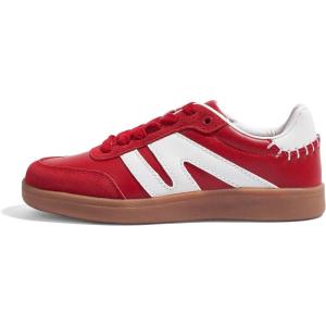 imageLUCKY STEP Women Classic Retro Gum Sole Fashion Sneakers Casual Tennis Skate Shoe Genuine Leather Walking Footwear Anti Slip TrainersRed