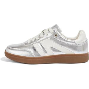 imageLUCKY STEP Women Classic Retro Gum Sole Fashion Sneakers Casual Tennis Skate Shoe Genuine Leather Walking Footwear Anti Slip TrainersSilver