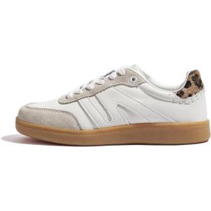 imageLUCKY STEP Women Classic Retro Gum Sole Fashion Sneakers Casual Tennis Skate Shoe Genuine Leather Walking Footwear Anti Slip TrainersWhiteBeige