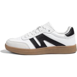 imageLUCKY STEP Women Classic Retro Gum Sole Fashion Sneakers Casual Tennis Skate Shoe Genuine Leather Walking Footwear Anti Slip TrainersWhiteBlack