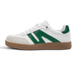 imageLUCKY STEP Women Classic Retro Gum Sole Fashion Sneakers Casual Tennis Skate Shoe Genuine Leather Walking Footwear Anti Slip TrainersWhiteGreen