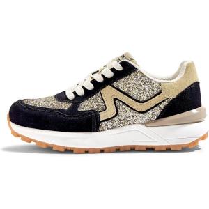 imageLUCKY STEP Womens Retro Fashion Casual Sneakers Colorblock Platform Classic Trendy Trainning AntiSlip Tennis Travel Walking ShoesGoldBlack