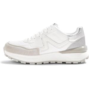 imageLUCKY STEP Womens Retro Fashion Casual Sneakers Colorblock Platform Classic Trendy Trainning AntiSlip Tennis Travel Walking ShoesWhiteSilver