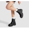 imageLUCKY STEP Womens Platform Ankle Boots Zipper Fashion Combat Thick Lug Sole Durable Chunky Wedge Booties ShoesBlack