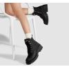 imageLUCKY STEP Womens Platform Ankle Boots Zipper Fashion Combat Thick Lug Sole Durable Chunky Wedge Booties ShoesBlack