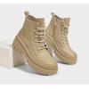 imageLUCKY STEP Womens Platform Ankle Boots Zipper Fashion Combat Thick Lug Sole Durable Chunky Wedge Booties ShoesCamel