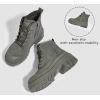 imageLUCKY STEP Womens Platform Ankle Boots Zipper Fashion Combat Thick Lug Sole Durable Chunky Wedge Booties ShoesKhaki