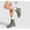 imageLUCKY STEP Womens Platform Ankle Boots Zipper Fashion Combat Thick Lug Sole Durable Chunky Wedge Booties ShoesKhaki