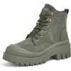 imageLUCKY STEP Womens Platform Ankle Boots Zipper Fashion Combat Thick Lug Sole Durable Chunky Wedge Booties ShoesKhaki