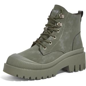 imageLUCKY STEP Womens Platform Ankle Boots Zipper Fashion Combat Thick Lug Sole Durable Chunky Wedge Booties ShoesKhaki